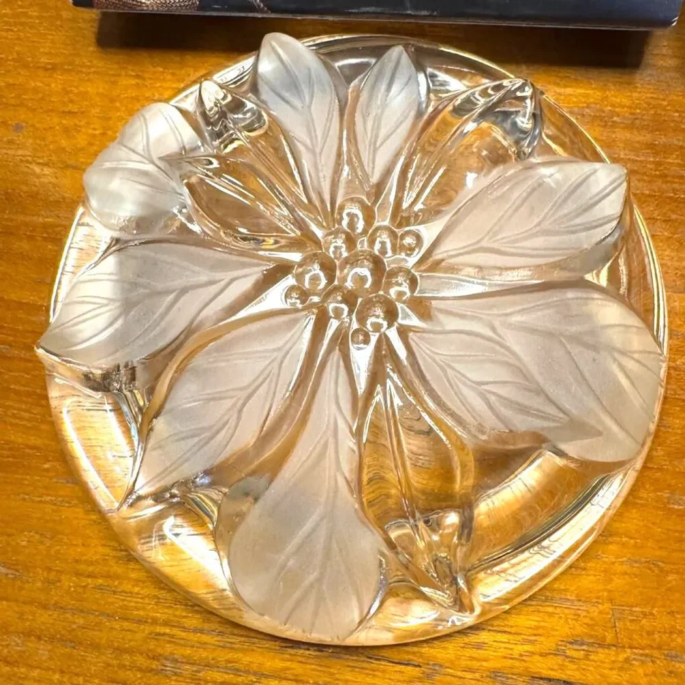 NEW Lead Crystal Poinsetta Candy Dish with Gold Trim New in Original Box